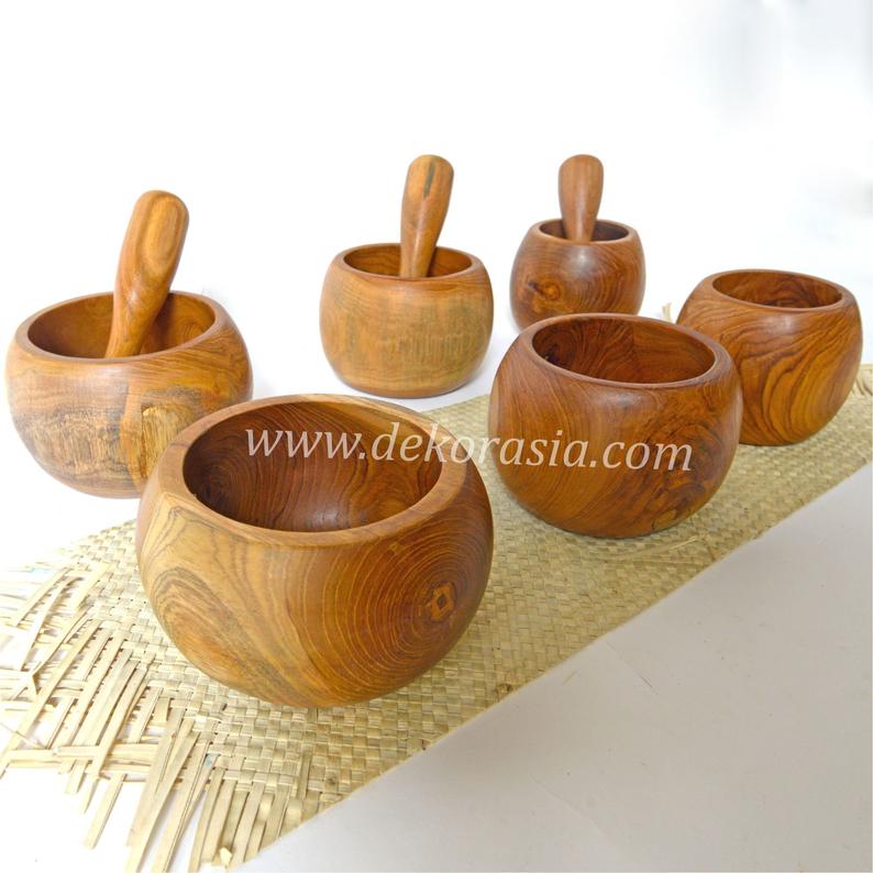Teak Wood Mortar and Pestle Size Dia 4.1 to 5.5 inches 1 Teak Wood Mortar