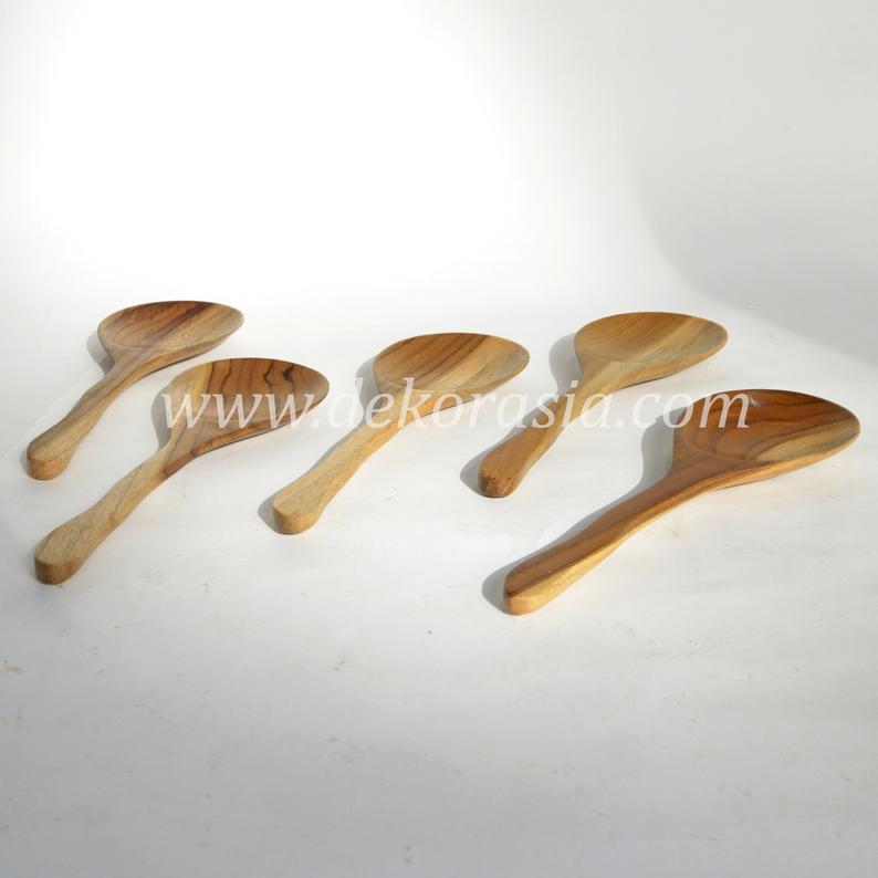 Teak Wood Round Wooden Rice Ladle Spoon - 9.1 inches length 2 Wooden Rice Ladle