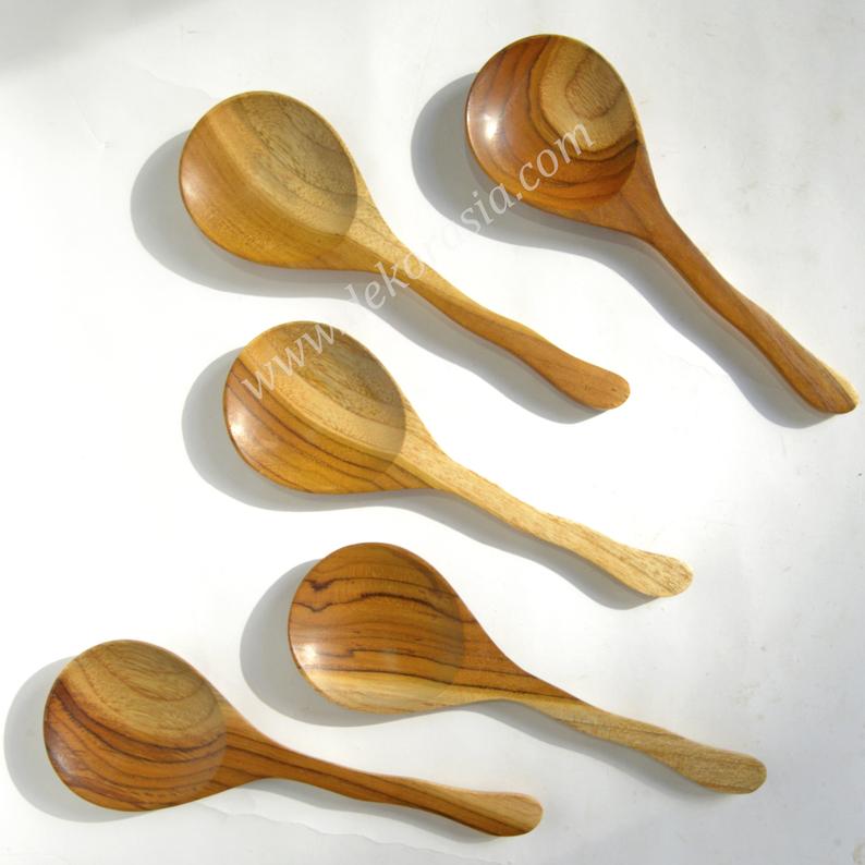 Teak Wood Round Wooden Rice Ladle Spoon - 9.1 inches length 3 Wooden Rice Ladle