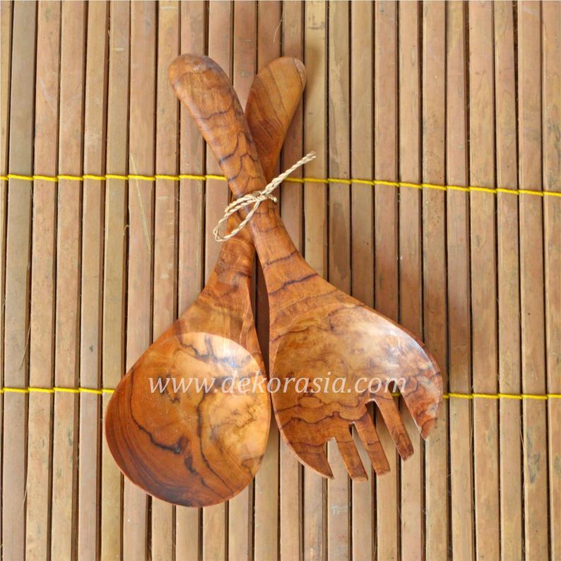 Teak Wooden Spoon and Spork - Round Type - Length 12.2 Inches 2 Spoon and Fork