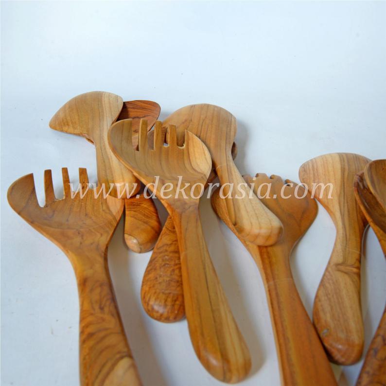 Teak Wooden Spoon and Spork - Round Type - Length 12.2 Inches 3 Spoon and Fork