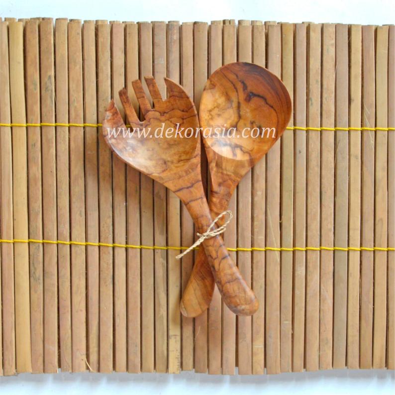 Teak Wooden Spoon and Spork - Round Type - Length 12.2 Inches 4 Spoon and Fork